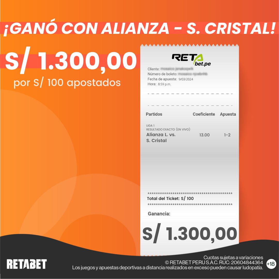 RETAbet_pe's tweet photo. ¿Quién más ganó con el denominado nuevo clásico limeño entre #AlianzaLima y #SportingCristal?

Este ‘causita’ jugó EN VIVO en nuestro local en Malvinas y se llevó S/1.300,00. https://t.co/gHjXyexzIg sí cumple y tiene mucha cancha 🤑 https://t.co/h6nikKrxbq