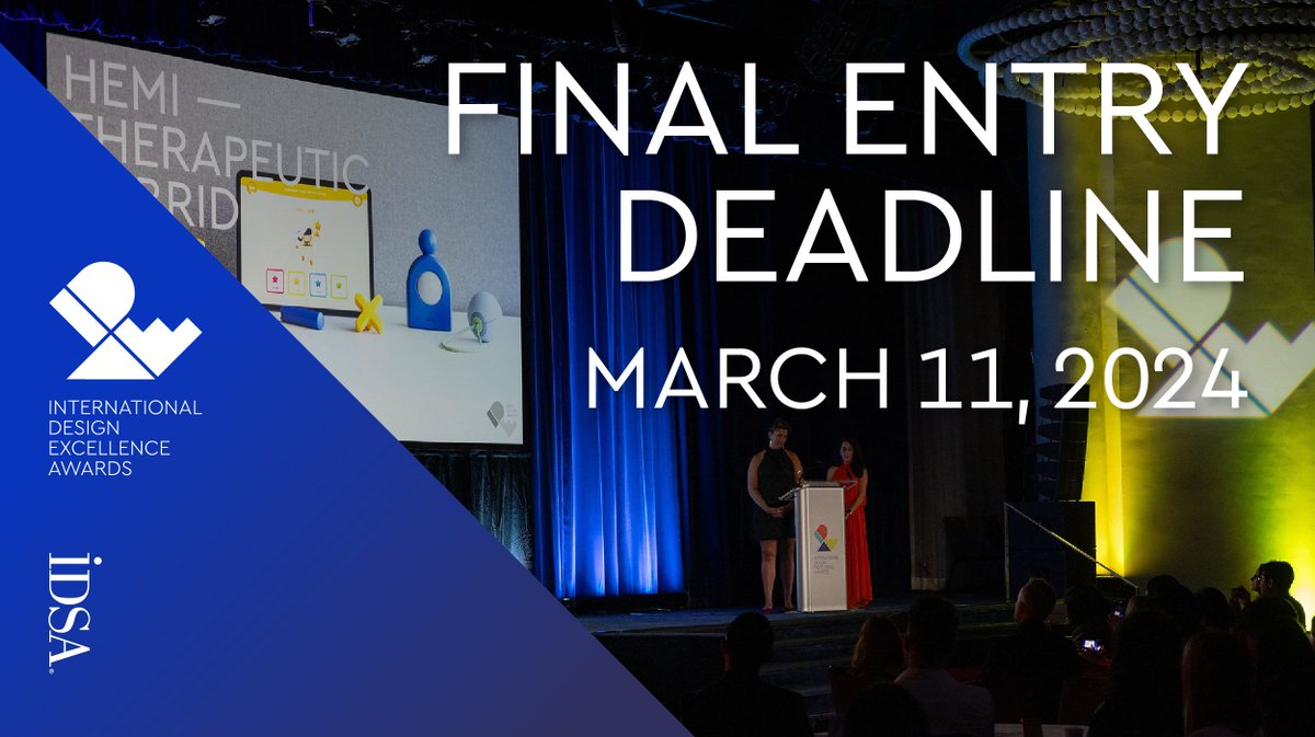 ⌛LAST CHANCE: The final deadline to submit your best work to the prestigious 44th annual International Design Excellence Awards (IDEA) 2024 is today, March 11, at idsa.org/IDEA #IDSAIDEA