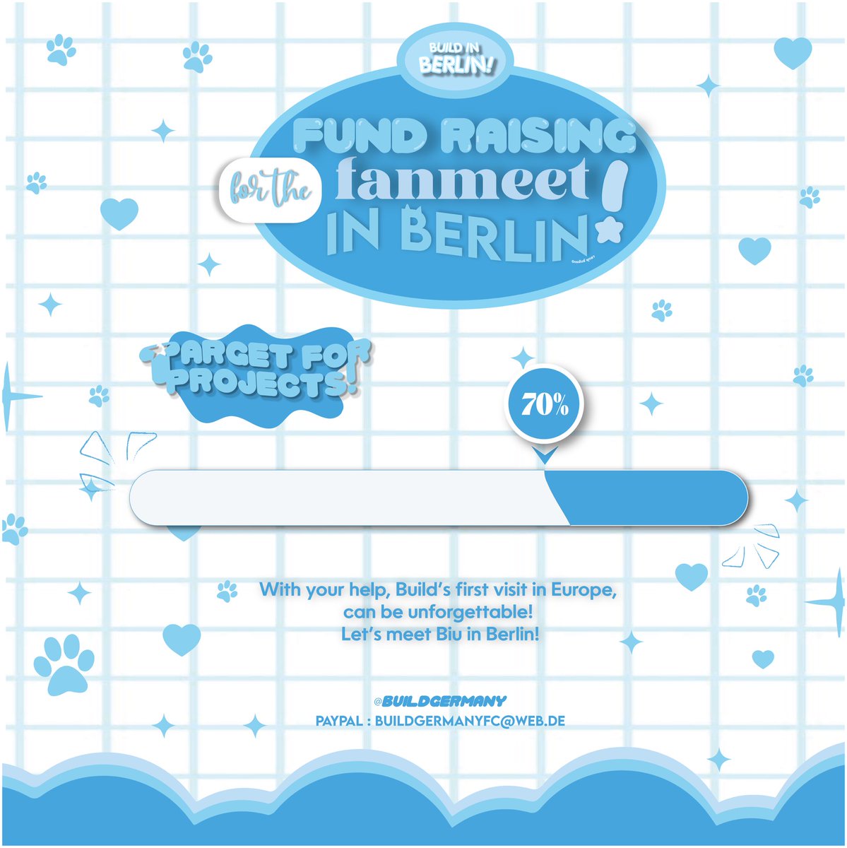 BuildGermany's tweet photo. I am speechless, you guys are amazing🥹!

We gathered 70 % in two days 🥳!

Thank you so much for your support 💙!

@JakeB4rever 
#BuildJakapan #Beyourluve #Build1stFMinBerlin https://t.co/U9mVw7G5qV