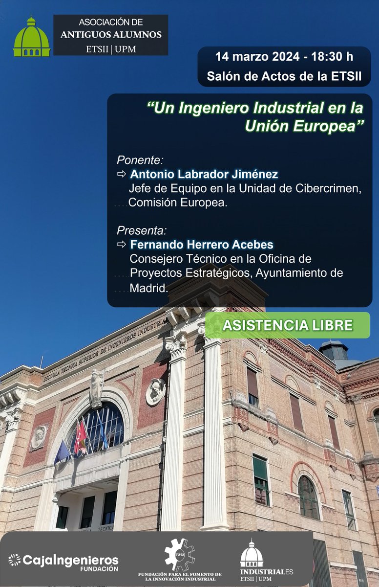 AlumniETSII's tweet image. La Asociación te invita a asistir a esta charla-coloquio este jueves, 14 de marzo. ¡No te la pierdas!
@bibliotecaetsii 
@DeleETSII_UPM
