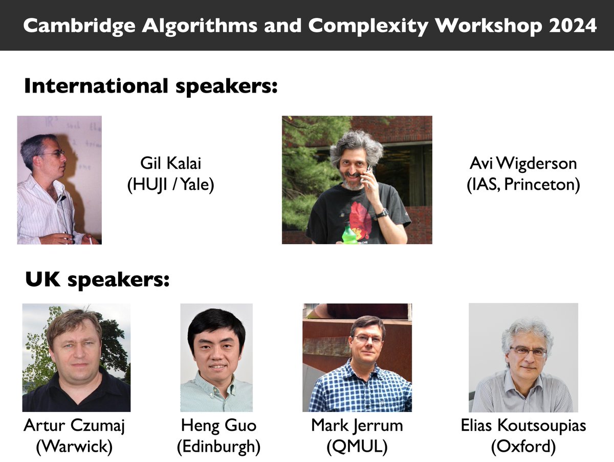 The (free) registration to the Cambridge Algorithms and Complexity Workshop is now open. It's exciting to have Artur Czumaj, Heng Guo, Mark Jerrum, <a href="/GilKalai/">Gil Kalai</a>, Elias Koutsoupias, and Avi Wigderson at Cambridge! Travel support is available. Come join us.

cl.cam.ac.uk/~tg508/cacw202…