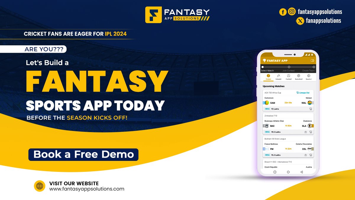 𝐈𝐏𝐋 𝟐𝟎𝟐𝟒 is around the corner. Are you Ready? Let's Build Your Own 𝐅𝐚𝐧𝐭𝐚𝐬𝐲 𝐒𝐩𝐨𝐫𝐭𝐬 𝐀𝐩𝐩 Today Before the Season Kicks Off! 

#FantasySportsAppDevelopment #FantasySports #FantasySportsApp #FantasyCricketApp #FantasyCricketAppDevelopment #IPL2024