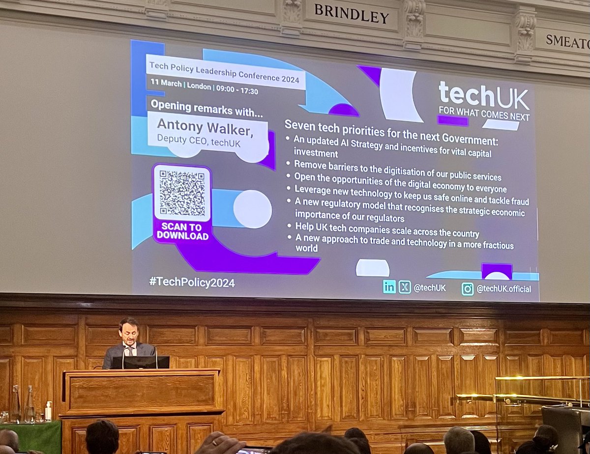 Great to be at #techpolicy2024 conference. Really helpful 7 tech principles for next government from @techUK. Lots on superhero AI & innovation today. But conference needs to hear more about everyday tech jobs & skills if we want to spread benefits more widely