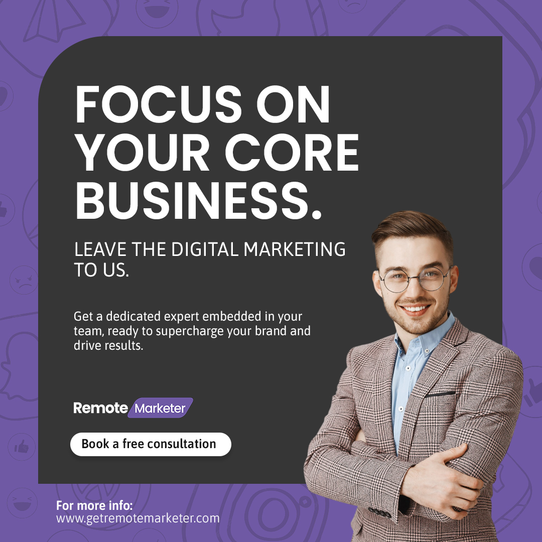 RemoteMarketer_'s tweet photo. Feeling overwhelmed by digital marketing?  Focus on what you do best &amp; let us handle the rest!  Get a dedicated digital marketing expert embedded in your team, ready to supercharge your brand and skyrocket your results! Book a free consultation with us today. 
#RemoteMarketer https://t.co/wHsslnwtUB