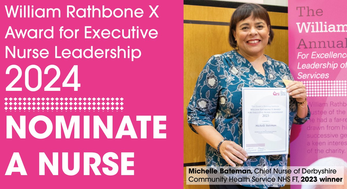 We are delighted to announce that our William Rathbone X Award for #Executive #Nurse #Leadership is now open! Nominate a nurse here: qni.org.uk/explore-qni/qn… 🏆 Deadline is 8 April. The Award will be presented at the William Rathbone X Annual Lecture on Friday 10th May.