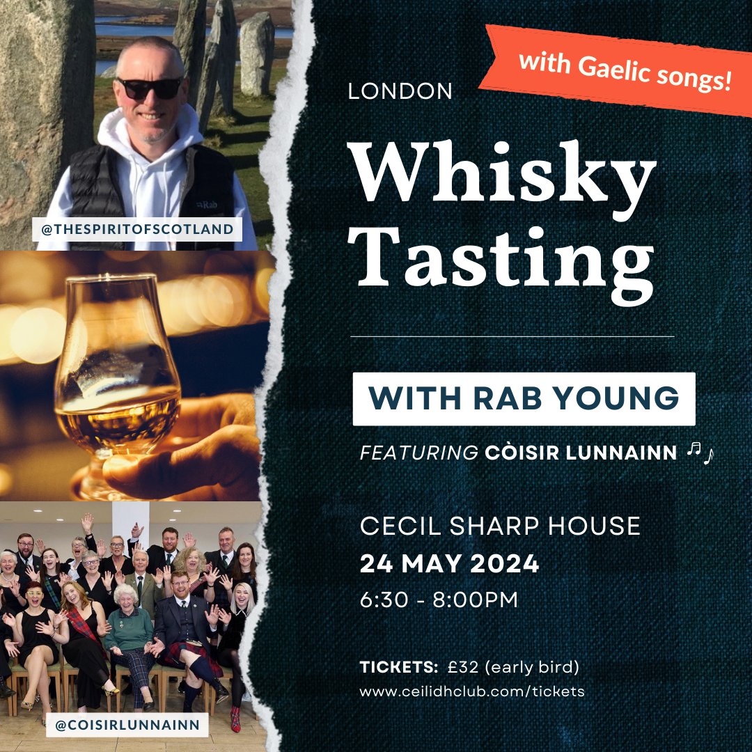 Early Bird tickets now on SALE! 🚨 

Make sure to grab an early bird ticket before they go! 

🎟️ ceilidhclub.com/event/scotch-w…

#ceilidhclub #whisky #dram #gaelic #singing #whiskytasting #spiritofscotland #cecilsharp #earlybirdtickets