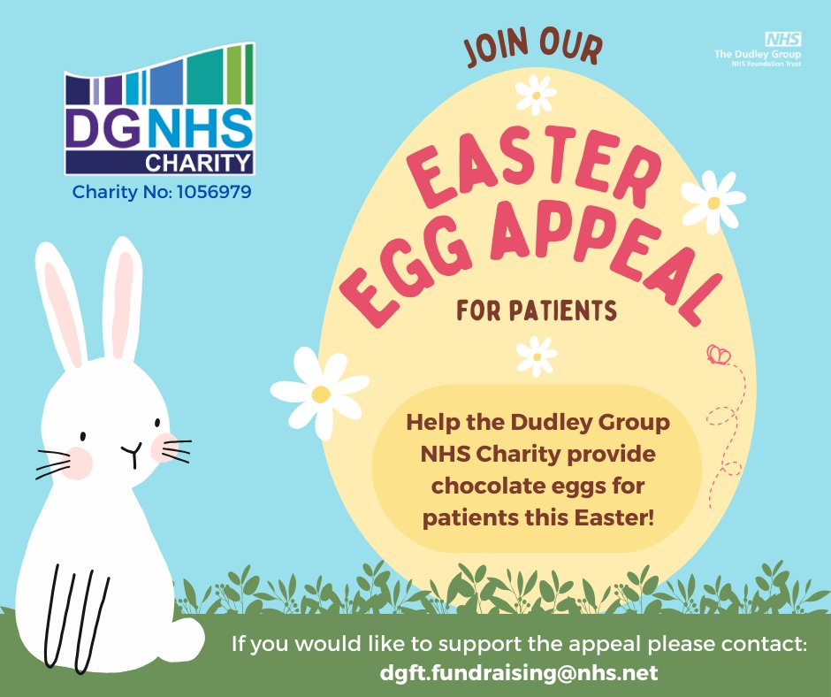 There's only 3 days left to support our Easter egg appeal for patients across the @DudleyGroupNHS who would miss enjoying a treat over the Easter period. The deadline is 15th March. If you would like to support, please contact: dgft.fundraising@nhs.net