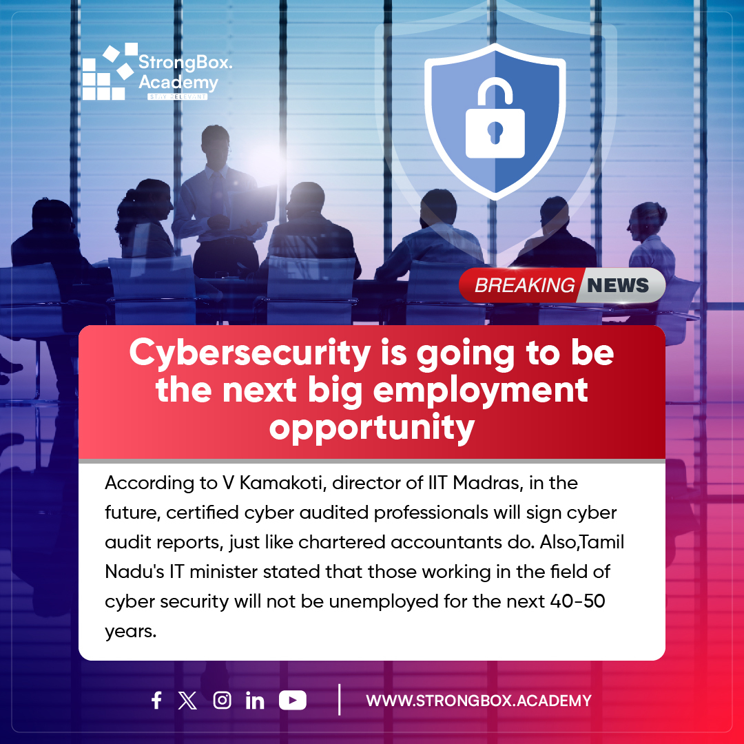 strongboxacdmy's tweet photo. Cybersecurity's future: Certified auditors poised to sign reports, ensuring digital resilience. Tamil Nadu's IT minister forecasts sustained employment in the field for decades.

https://t.co/IH3ye57pce

#CyberSecurity #FutureOfWork #TechTrends #ITIndustry #TamilNadu #TechNews https://t.co/W8HWZVEusm
