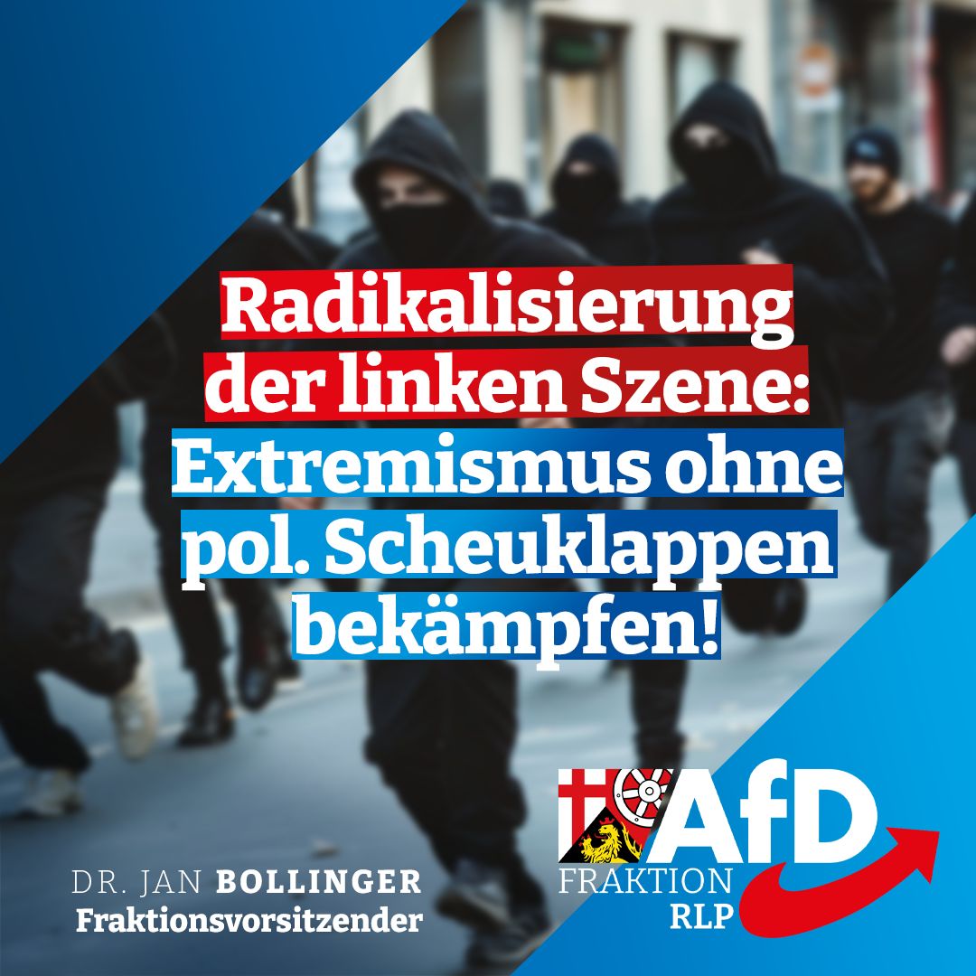 AfDFraktionRLP's tweet image. Zunehmende #Radikalisierung im #Linksextremismus: Anstieg Personenpotential, Brandanschlag auf #Tesla &amp;amp; Angriff auf Mainzer #Studentenverbindung. @Jan_Bollinger (#AfDfraktionRLP): #Extremismus egal von welcher Seite entschieden &amp;amp; ohne politische Scheuklappen entgegentreten!