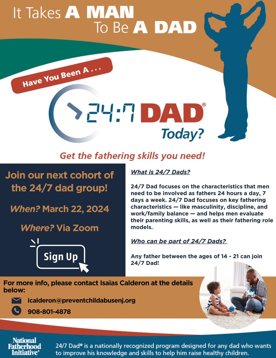 Young NJ fathers aged 14-21 can sign up today for the next 24/7 Dad zoom session on March 22. #healthykids preventchildabusenj.org/what-we-do/pro…