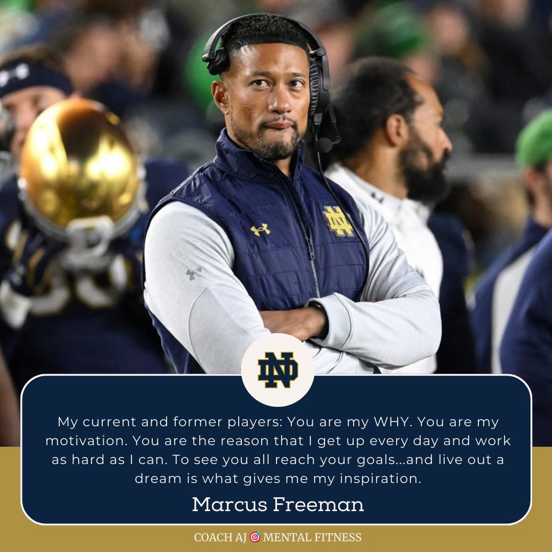 Marcus Freeman said, "My current and former players: You are my WHY. You are my motivation. You are the reason that I get up every day and work as hard as I can. To see you all reach your goals...and live out a dream is what gives me my inspiration."

Leadership isn't about