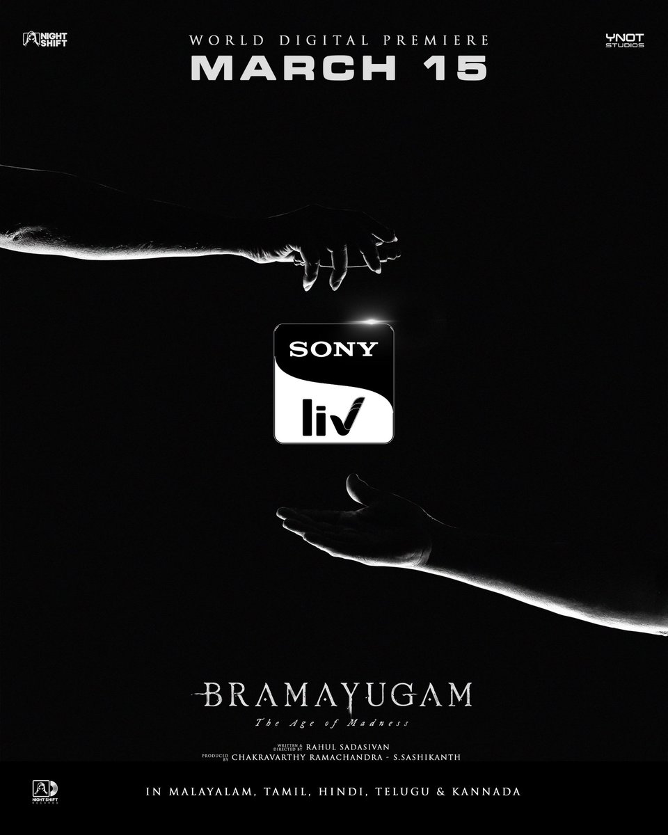 World Digital Premiere of #Bramayugam on @SonyLIV on March 15 ! #BramayugamOnSonyLIV #Bramayugam starring @mammukka Written & Directed by @rahul_madking Produced by @chakdyn @sash041075 @allnightshifts @MKampanyOffl