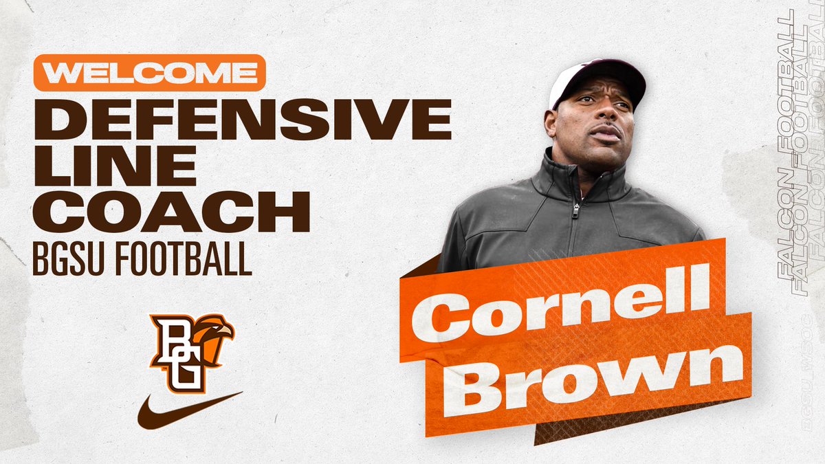 BGSU Football (@bg_football) on Twitter photo Bowling Green officially welcomes Cornell Brown (<a href="/cobrown58/">cornell brown</a>) to the Falcon Family as our new defensive line coach 💪
🏈 19 years of college & pro coaching experience
🏈 Two-time first-team All-American
🏈 Super Bowl Champion
🏈 7-year NFL veteran
📰: bit.ly/4a4p8x2 Bowling Green officially welcomes Cornell Brown (<a href="/cobrown58/">cornell brown</a>) to the Falcon Family as our new defensive line coach 💪
🏈 19 years of college & pro coaching experience
🏈 Two-time first-team All-American
🏈 Super Bowl Champion
🏈 7-year NFL veteran
📰: bit.ly/4a4p8x2