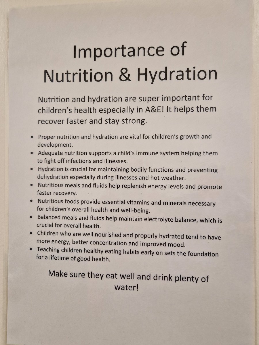 Paeds A&E Nutrition & Hydration new board 😍 Its our 1st time being involved in the N&H week so its a work in progress and we hope to learn and develop through out the whole week for our patients and staff 🙌 @NHWeek  @Paeds_ED_NMGH @NMGHED  @MFT_QIT @CBreen8214 @sharonlouisesi1