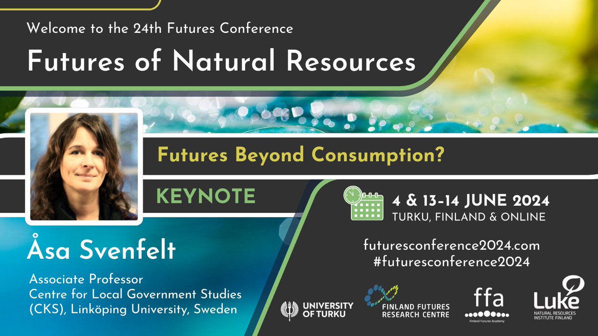 #Futures Beyond Consumption? Dr. Åsa Svenfelt's #futuresconference2024 keynote focuses on alternatives to developments focused on #economicgrowth and increased #consumption. What are the images of envisioned futures beyond growth? futuresconference2024.com