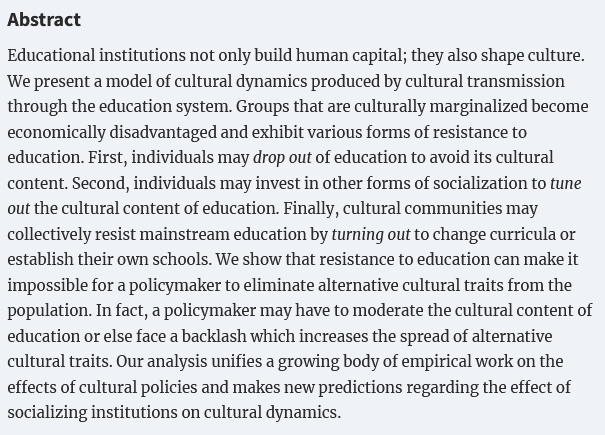 Forthcoming article by Jean-Paul Carvalho @markkoyama and @Cole_R_Williams 'Resisting Education' @EEANews @OUPEconomics doi.org/10.1093/jeea/j…