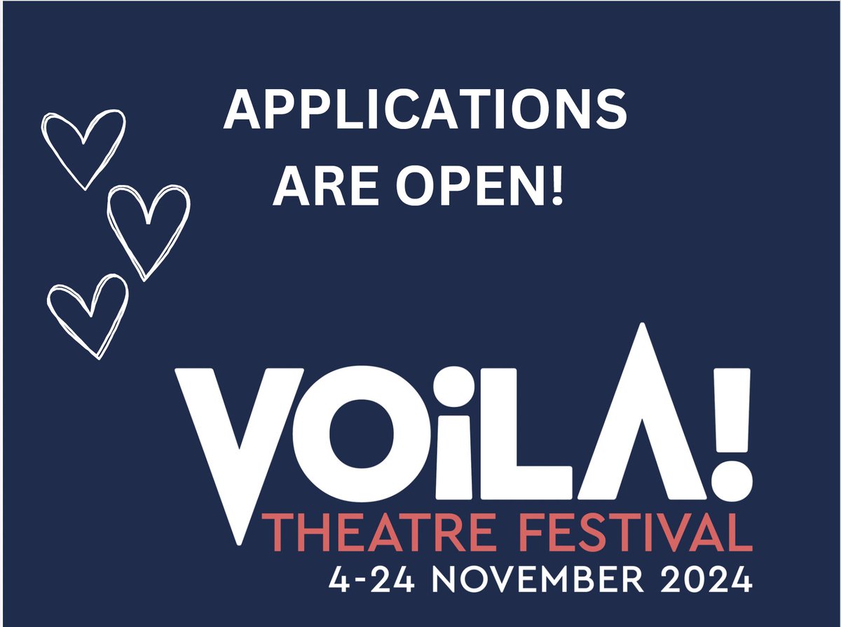 Voila! Theatre Festival (@voilafest) on Twitter photo Voila! Festival is back! APPLICATIONS ARE OPEN! & these amazing venues are part of the border-busting theatre adventure 4-24 Nov 24!
<a href="/applecartarts/">Applecart Arts</a> <a href="/baronscourt_W14/">Barons Court Theatre</a> <a href="/cockpittheatre/">The Cockpit</a> <a href="/camdenPT/">Camden People's Theatre</a> <a href="/GatehouseLondon/">Upstairs At The Gatehouse</a> <a href="/theatredeli/">Theatre Deli</a> <a href="/questorstheatre/">The Questors Theatre</a> <a href="/PlaygroundW10/">The Playground Theatre</a> <a href="/SpaceArtsCentre/">The Space</a> Voila! Festival is back! APPLICATIONS ARE OPEN! & these amazing venues are part of the border-busting theatre adventure 4-24 Nov 24!
<a href="/applecartarts/">Applecart Arts</a> <a href="/baronscourt_W14/">Barons Court Theatre</a> <a href="/cockpittheatre/">The Cockpit</a> <a href="/camdenPT/">Camden People's Theatre</a> <a href="/GatehouseLondon/">Upstairs At The Gatehouse</a> <a href="/theatredeli/">Theatre Deli</a> <a href="/questorstheatre/">The Questors Theatre</a> <a href="/PlaygroundW10/">The Playground Theatre</a> <a href="/SpaceArtsCentre/">The Space</a>