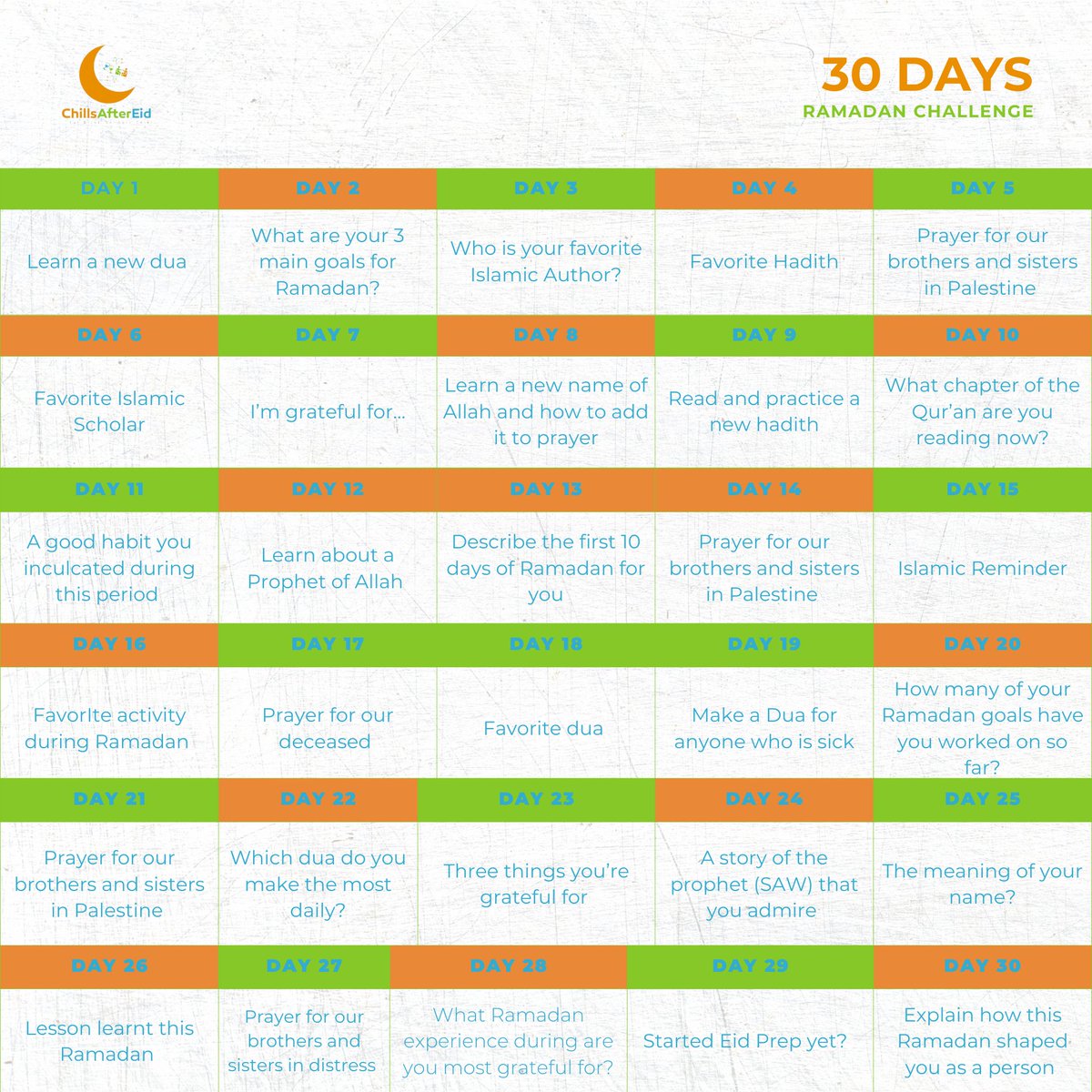 ChillsAfterEid's tweet photo. Here are some challenges for the complete month of Ramadan.
May Almighty Allah make it easy for us๐คฒ.
#RamadanKareem #ramadanmubarak
#ChillsAfterEid #CAE24 https://t.co/DJEtRE8Y07