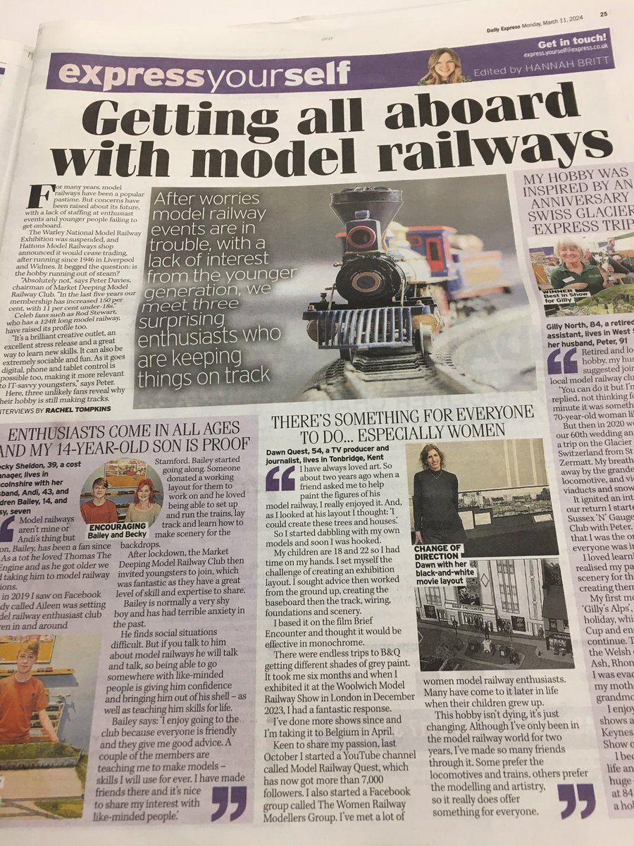 Nice positive artical in the Daily Express about women and young people in the model railway hobby #modelrailway #trains #hornby #bachmann #women #modeltrains