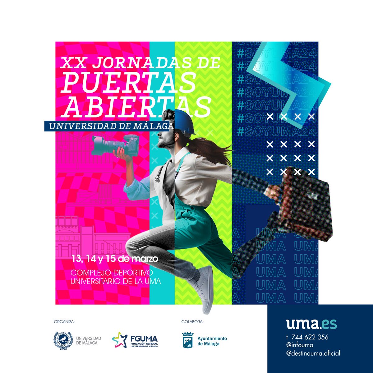 InfoUMA's tweet photo. Todo listo para que este miércoles comiencen nuestras Jornadas de Puertas Abiertas🎉 2024, que se prolongarán hasta el viernes con múltiples actividades en el Complejo Deportivo Universitario.

👉 Con toda la información sobre nuestra oferta académica y servicios. ¡Te esperamos! https://t.co/zCDSJuZhsM