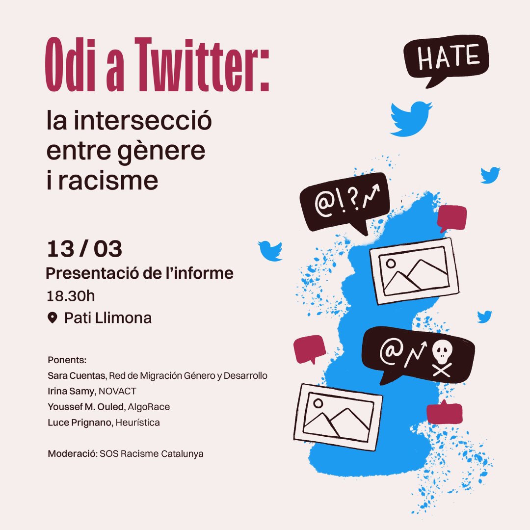 novact__'s tweet photo. ❗️ACTE | Odi a #Twitter
La polarització de discursos i auge de l’extrema dreta es reflecteixen a Twitter atacant amb impunitat des del #racisme, #islamofòbia i discriminació per #gènere
📅Dimecres 13 de març - 18h30
📍@patillimona
Amb @RedMGD @algo_race @H3URISTICA @SOSRacis https://t.co/jjcMG203JK