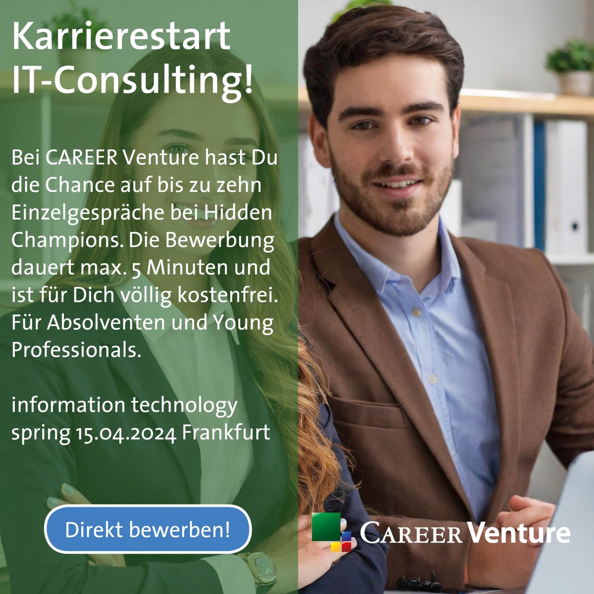 Letzte Plätze für die CAREER Venture information technology spring 15.04.2024 Frankfurt. Schnell bewerben career-venture.de/termine/inform… Kostenlose Teilnahme und Tagesverpflegung, Übernahme der Reise- und Übernachtungskosten. #it #frankfurt #beratung #consulting #information #technology