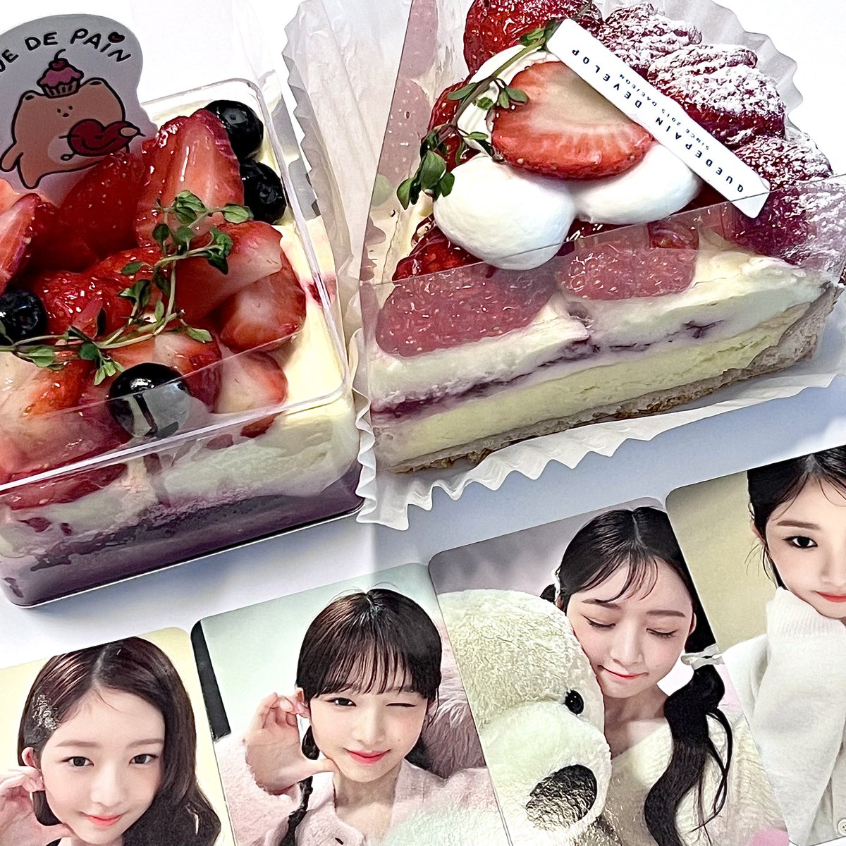 jiyangyourheart's tweet photo. @peachc_official 오늘은 멀리 놀러갔다가 맛있는 딸기 케이크들을 사서 맛있게 먹었어요! 
레이도 좋아하는 딸기케이크! 너무너무 맛있어요 ❤︎
레이 생각나서 레이 피치씨 포카와 함께 먹었답니다 😋

피치씨 x 레이 x 딸기케이크 = 💕💕

🍓 #청순_큐티_콩순등장 #피치씨 🎀 https://t.co/wEDWhlJs90