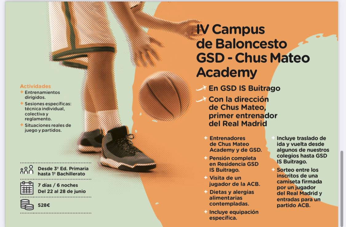 ☀️¡Buenos días!☀️ Ya puedes apuntarte al IV Campus de baloncesto GSD Chus Mateo Academy. Es la cuarta edición, no te quedes sin tu plaza, ¡que son limitadas! Del 22 al 28 de junio Toda la información en el enlace: chusmateoacademy.com/iv-campus-de-b…