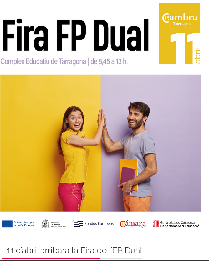 L'11 d'abril, a les instal·lacions del Campus  <a href="/CetTarragona/">Campus Educatiu de Tarragona</a>, una nova edició de la Fira de l'FPDual de la <a href="/CambraTarragona/">CambraTarragona</a>, amb la participació de centres d'FP, empreses i la realització de tallers i wokshop. #campuseducatiudetarragona #lalaboral bitly.ws/3fwHR