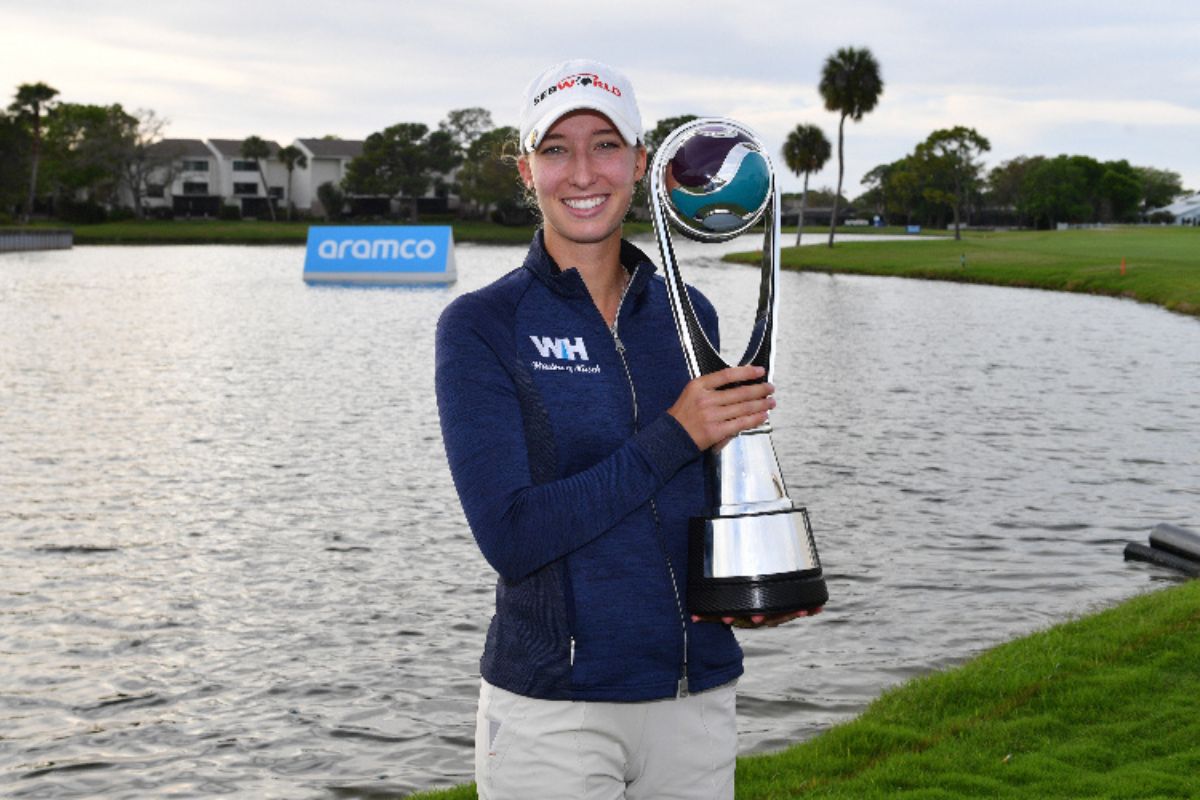 Alexandra Foersterling celebrates her third Ladies European Tour title at the Aramco Team Series Tampa. The German prevails over Charley Hull at Feather Sound Country Club ... #golftime #golftimer