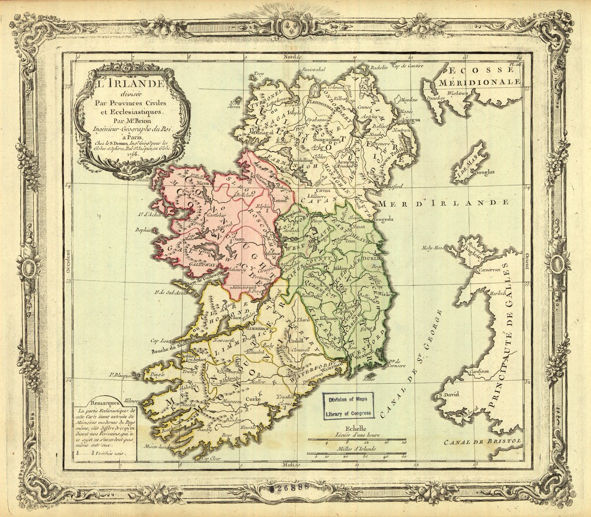 In today's #MondayMappery we look at a beautifully hand coloured map of Ireland by Louis Brion de la Tour from 1766 when he was just 23. It maps the provinces of Ireland and the main ecclesiastical centres of each county.
Courtesy of the US Library of Congress.
View in hi-res…