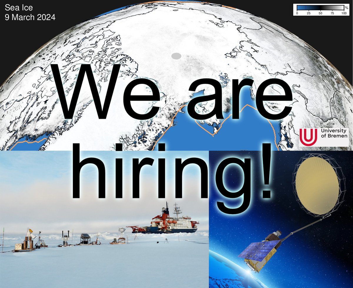 We are hiring: two #PhD positions in remote sensing of sea ice. If you are interested in #climate, #Arctic amplification, #satellites, and #seaice physics join our team: uni-bremen.de/en/university/…