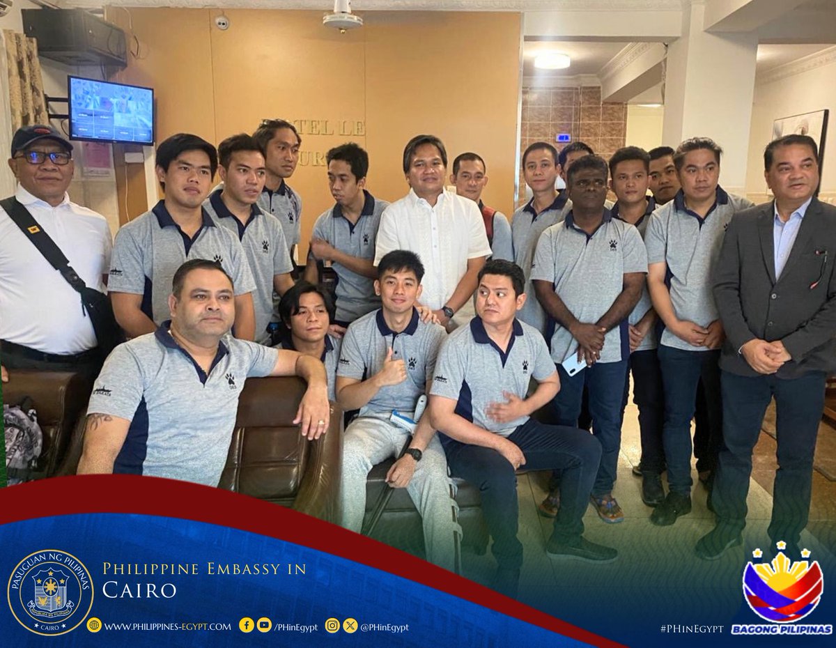 PHinEgypt's tweet photo. 11 March 2024 - Eleven Filipino Seafarers of M/V True Confidence are headed to the Philippines

Full article: https://t.co/wBRJrqqFHg

@DFAPHL 
@dpfza 
@Ministere de la Santé de Djibouti

#phinegypt
#DFAPHL
#DFAForgingAhead https://t.co/oaoV8vOofq