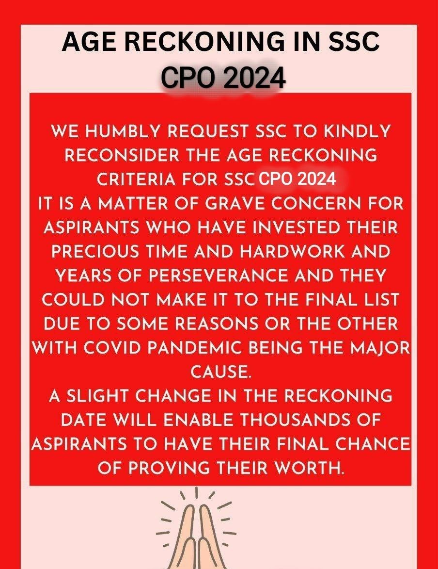 #SSC_CPO_AGE_RECKONING_1_JAN
#cpo2024_age_relaxation
🙏🏻🙏🏻🙏🏻🙏🏻
छात्रों के साथ गलत हो रहा है और सब चुप बैठे हैं form मार्च में निकले हैं और Age जुलाई से count की जा रही है एसे अन्याय क्यो
<a href="/kmrvivek14/">VIVEK KUMAR</a>
 <a href="/narendramodi/">Narendra Modi</a>
<a href="/PMOIndia/">PMO India</a>
<a href="/DrJitendraSingh/">Dr Jitendra Singh</a> 
<a href="/DoPTGoI/">DoPT</a>
<a href="/DoptSecretary/">Secretary (DoPT)</a>
<a href="/TheLallantop/">The Lallantop</a>
