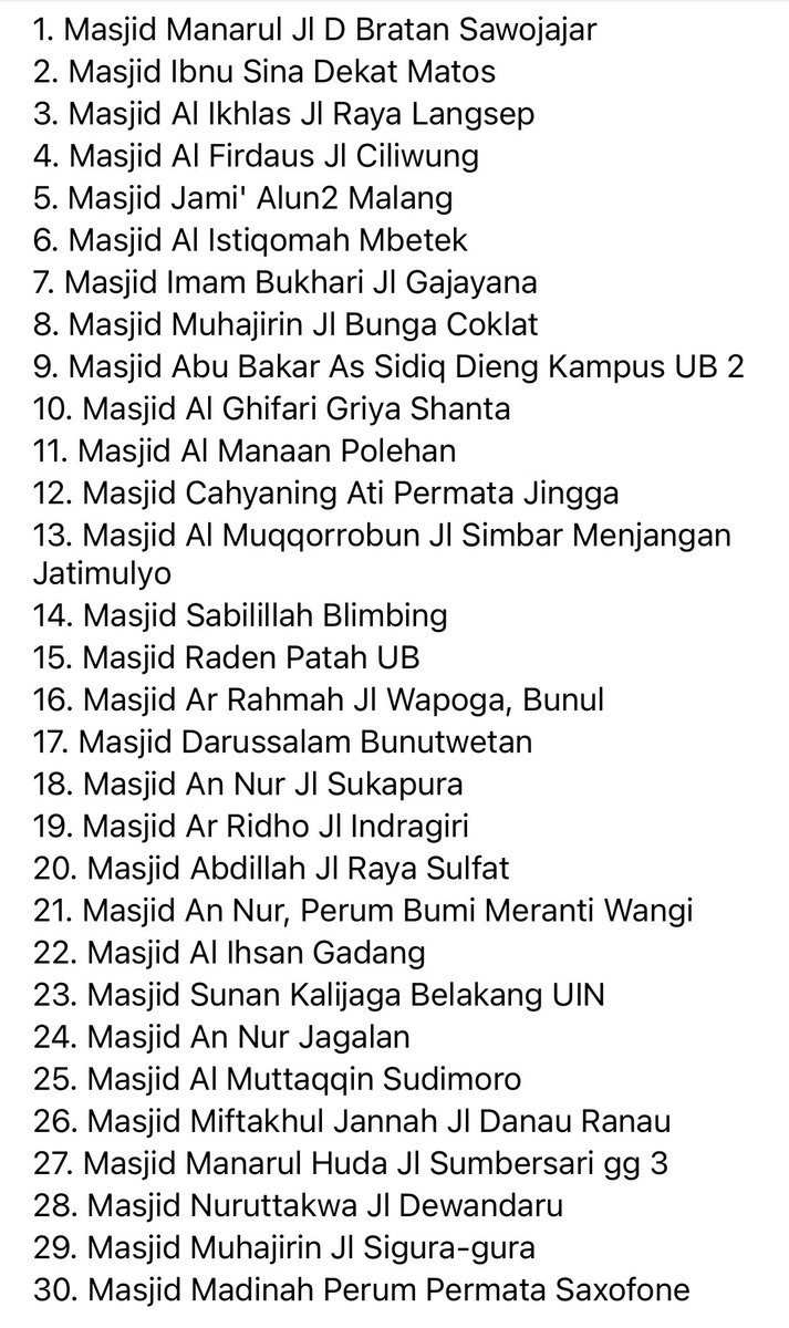 infomalang's tweet photo. Buat siapa saja yg membutuhkan, daftar Masjid yg menyediakan makan (berat) gratis selama Ramadan. 

Kalo ada info tambahan boleh reply twit ini biar gampang terbaca khalayak ramai

#bukbermalang https://t.co/bNok8zlTNL