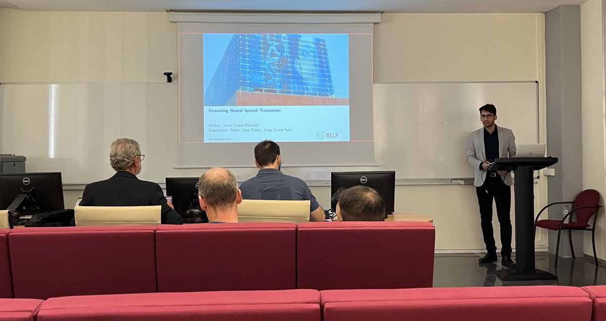 .<a href="/IranzoSanchez/">Javier Iranzo-Sánchez</a> has earned his PhD in Computer Science at <a href="/UPV/">Universitat Politècnica de València</a>, on the topic "Streaming Neural #Speech_Translation". Congratulations, Javi! 🎓 Read all about it: mllp.upv.es/javier-iranzo-…