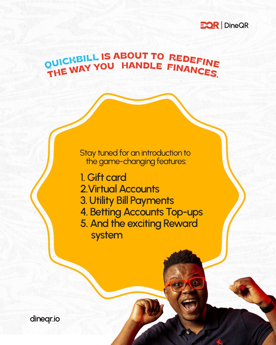 dineqr's tweet photo. 🚀 Get ready, Nigeria!
QuickBill is about to redefine the way you handle finances.
Stay tuned for an introduction to the game-changing features:
1. Gift Cards
2. Virtual Account
3. Utility Bill Payments
4. Betting Account Top-up
5. And the exciting Reward System
#QuickBill https://t.co/nou7eweP56