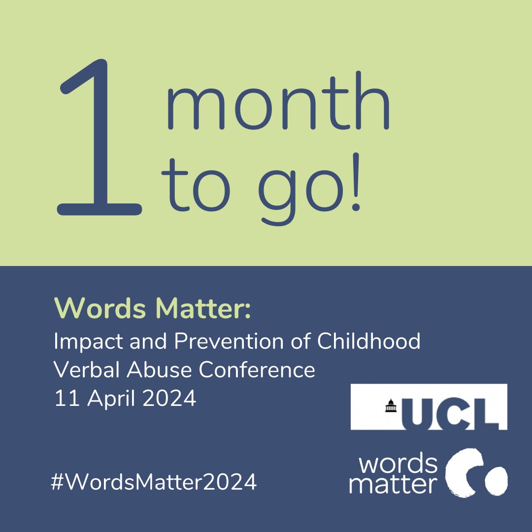 ⏰ The countdown is on! Just one month to go until we host the FIRST international conference on childhood verbal abuse with @WHO and @ucl. Register here to join us on 11 April 2024: bit.ly/Words-Matter-2… #WordsMatter2024