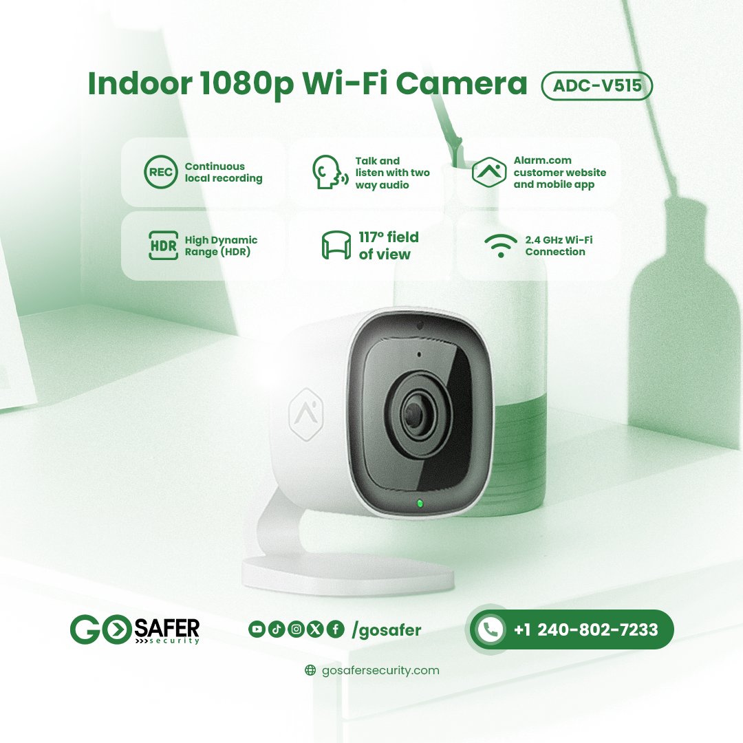 gosafer's tweet image. Stay connected and secure with our ADC-V515 Indoor 1080p Wi-Fi Camera! 📹 Enjoy crystal-clear video and engage with Two-Way Audio for ultimate peace of mind. Elevate your home monitoring experience! 🔒✨

Get your free quote today! #SmartSecurity #HomeMonitoring #TechInnovation