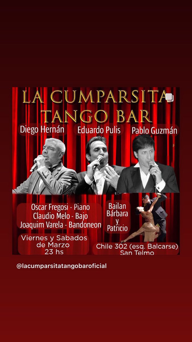 cumparsitatango's tweet photo. Marzo en La cumpa ! Reservas:43616880🥂 https://t.co/7gVaNycu6k