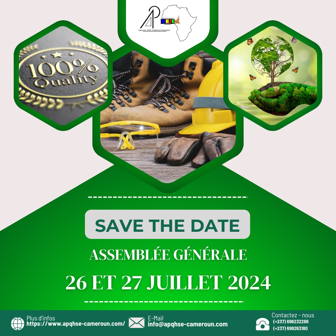 apqhse's tweet photo. 🇨🇲 Nous vous souhaitons une excellente semaine et vous annonçons que notre assemblée générale se tiendra du 26 au 27 Juillet 2024.

💡La participation de tous les professionnels, étudiants et sympathisants QHSE y est vivement souhaitée. 
Inscription aux numéros sur le visuel. https://t.co/GTYOhDgDZX