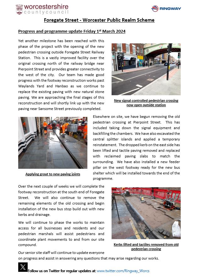 Please see the latest newsletter detailing progress on the major Future High Street Fund scheme taking place in the heart of Worcester.