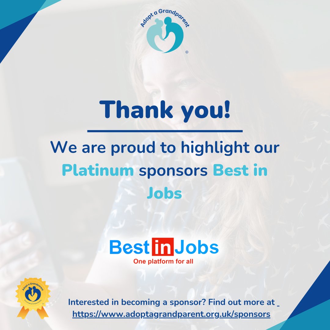 Thank you to our Platinum Sponsors, Best in Jobs! 💪

As a recruitment agency, they connect skilled workers with suitable jobs whilst offering valuable support to employers.

We couldn't do what we do without your support! 🤝

#AdoptaGrandparent