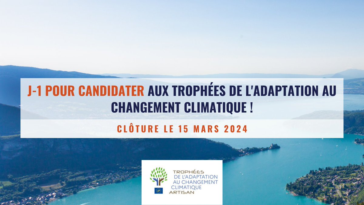 J-1 ‼️ Envoyez votre candidature pour les Trophées 🏆 de l'adaptation au changement climatique : bit.ly/3FfIGjz
🗓️ Clôture ce vendredi 15/03
🤝 Part. <a href="/Comite21/">Comité 21</a> @afacagrofo <a href="/gesteau/">gesteau</a>