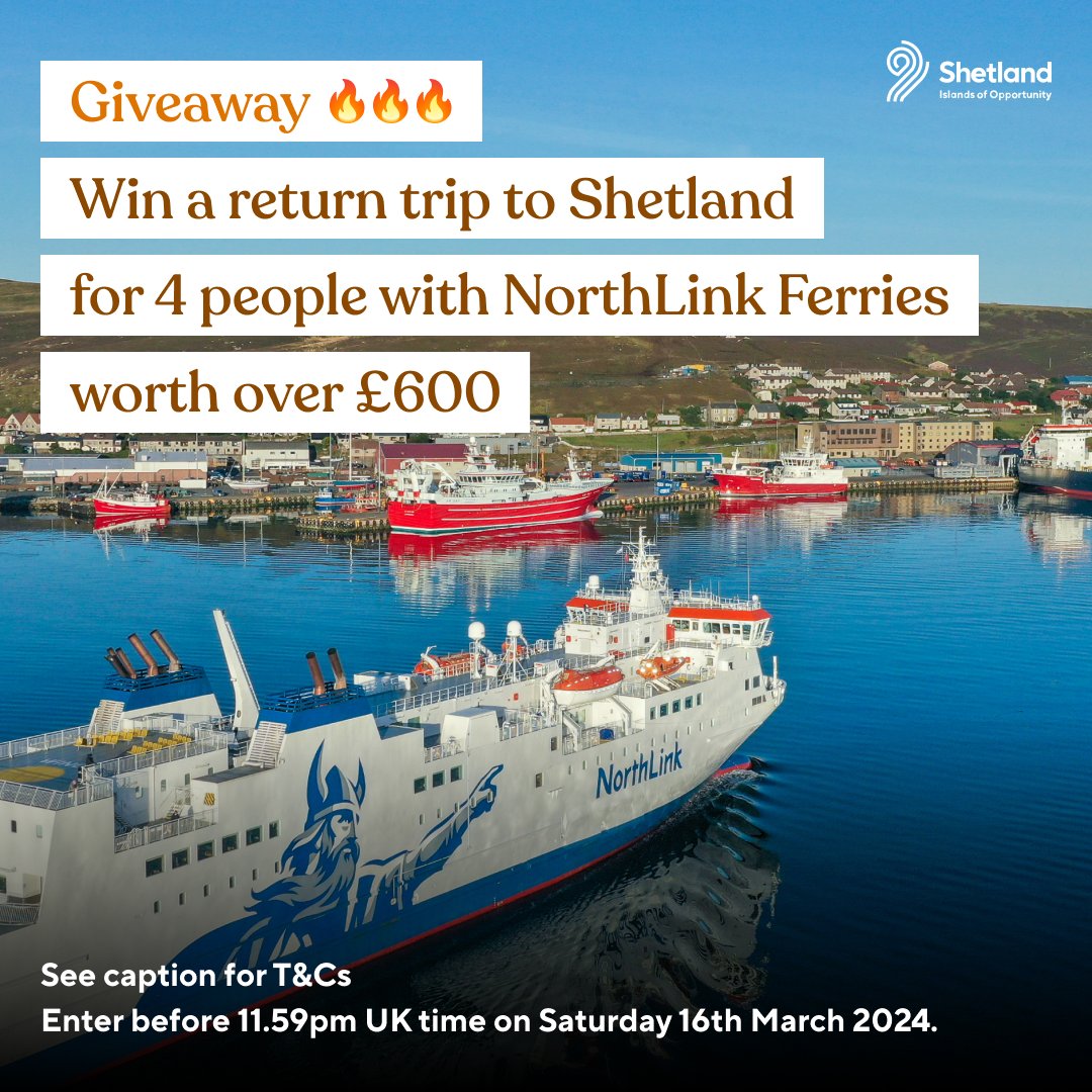 🔥 ⛴ Last week to enter our fire festival giveaway. One person will win a return ferry trip from Aberdeen to Lerwick for four people, including cabin and car. ➡️ shetland.org/prizes/uha-2024 Full T&Cs on the website. Prize draw closes at 11.59pm (UK) on Saturday 16 March 2024.