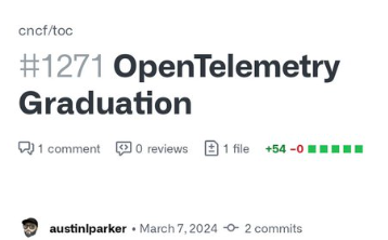 🎉 #OpenTelemetry is applying for graduation at the Cloud Native Computing Foundation (CNCF)! Check out the issue for the Technical Oversight Committee (TOC) of the @CloudNativeFdn and chip in #opensource #observability #devops #cloudnative @opentelemetry @CNCFAmbassadors