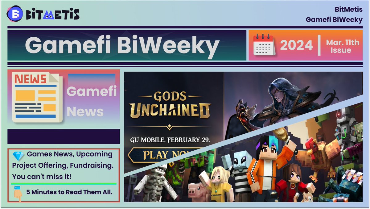 BitMetis's tweet photo. 💜 #BitMetis GameFi Biweekly
📅 Feb. 27th-Mar. 11th!
🎯 Discover 3 Projects with Million-Dollar Raises &amp; the Latest Happenings in the Realm of #GameFi
👇 5 Minutes to Read Them All
https://t.co/txoBZKgyse https://t.co/013Oeu5JlY