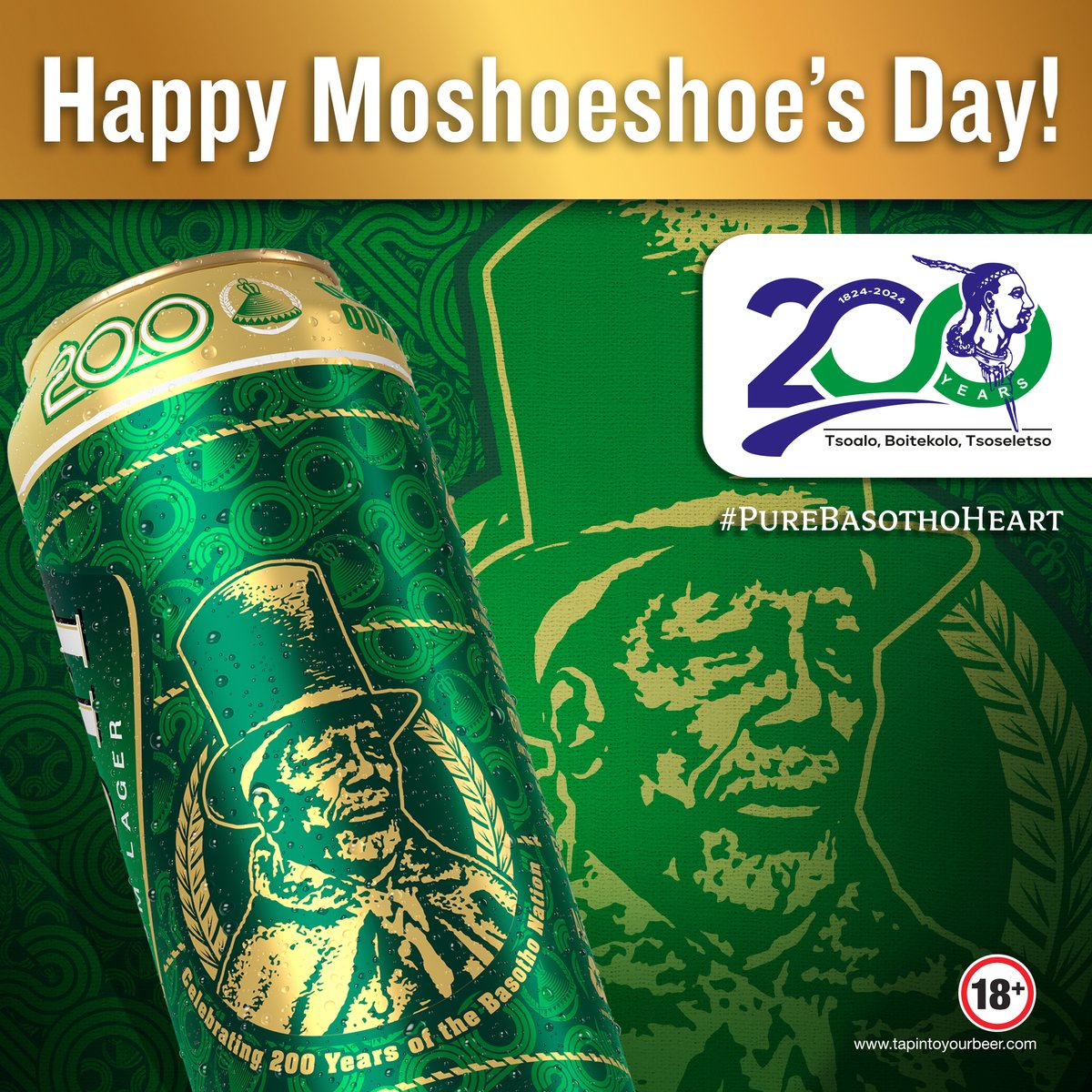 Let's raise a toast to Moshoeshoe's legacy &amp; 200 years of the Basotho Nation with a Maluti Premium Lager as we celebrate Our Beer &amp; Our Pride in honouring the rich history and vibrant culture of the Basotho Nation.
#MoshoeshoesDay #PureBasothoHeart #ResponsibleTogether