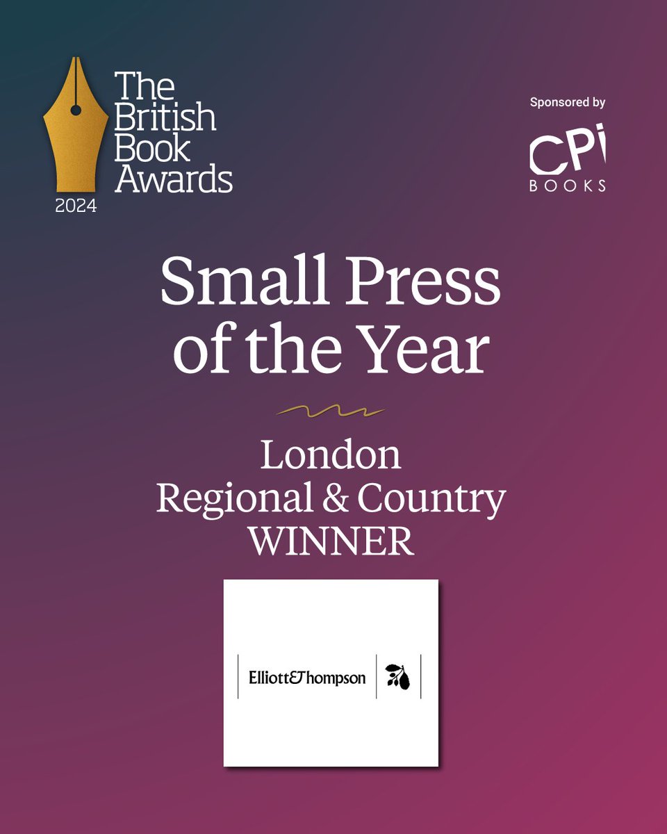 @CPIGroup_ @bansheelit @LittleIslandBks @3dtotal @SweetCherryPub @fly_press @404Ink @ScotStreetPress @DFB_storyhouse @Duckbooks @PeirenePress @FireflyPress @LucentDreaming Congratulations to our joint winner of The #BritishBookAwards Small Press of the Year Award for London, @eandtbooks 🎉 The press was praised for its 'boutique but highly commercial list.' Meet all of our Winners, here: bit.ly/42NolOC #Nibbies #BritishBookAwards