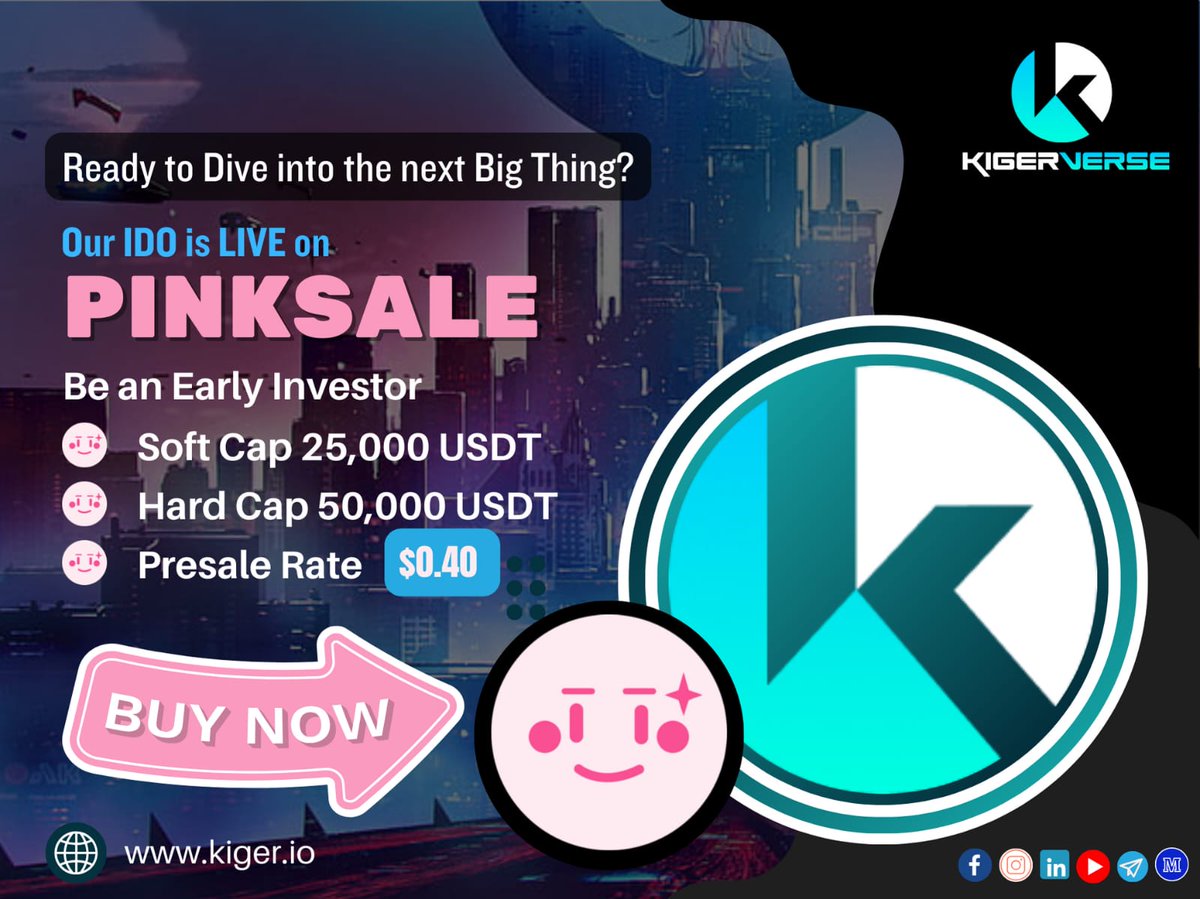 Get ready to plunge into the future 🏃‍♀️🏃‍♀️⚡️⚡️ 
Join us as our IDO takes flight on PinkSale 🪄🪄
pinksale.finance/launchpad/0x60…
 
 #kigerverse #NextBigThing #pinksalelaunch #launch #token #kigertoken #PinkSale #buynow #USDT #PreSale #PresaleTickets